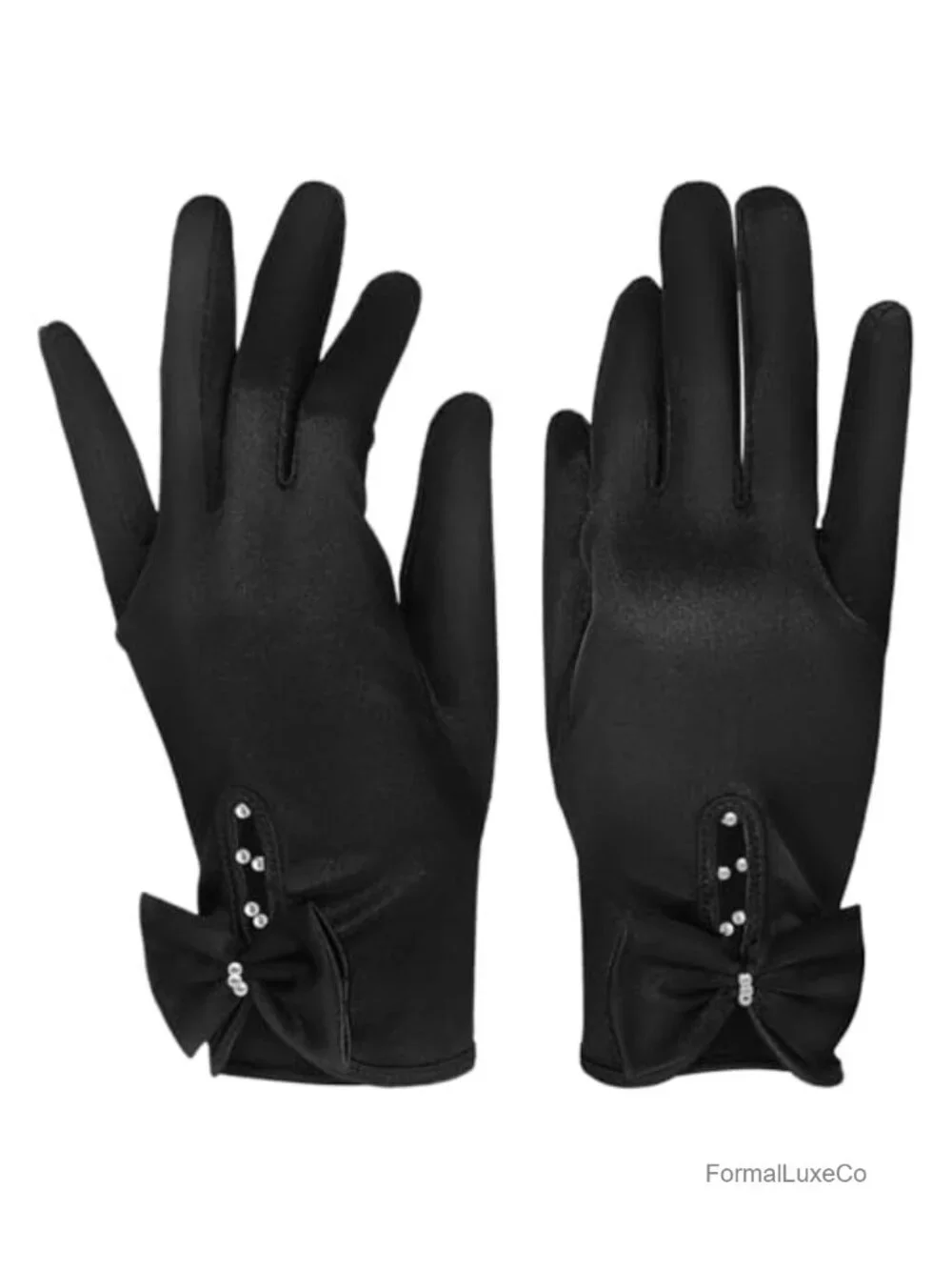Black Satin Wedding Gloves Wrist Length Formal Bridal Accessory